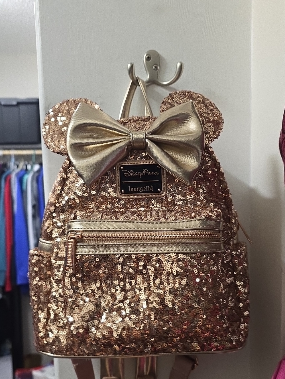 Loungefly Rose Gold Sequin Minnie Ear Mini Backpack